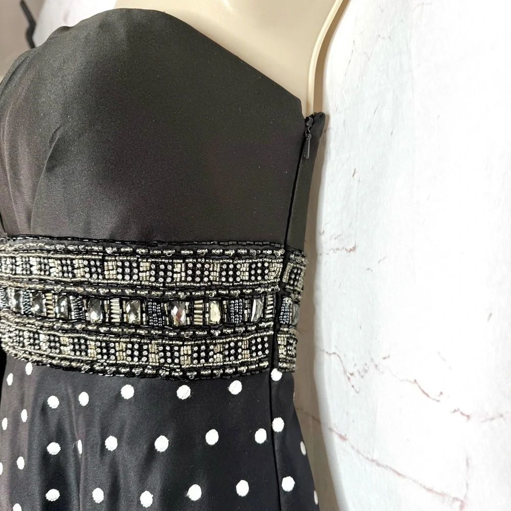 Jeweled Strapless Lace-Up Back Black and White Polka Dot Maxi Dress Size Small - Picture 12 of 16